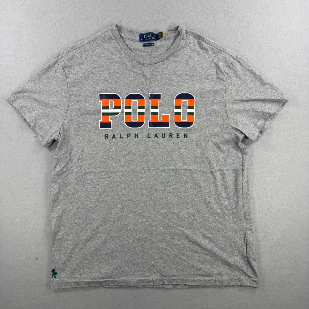Polo Ralph Lauren T Shirt Mens Medium Gray Graphic Tee Classic Fit Casual Preppy